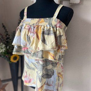 WHBM White House Black Market Pastel Yellow Floral Cold Shoulder Top XS